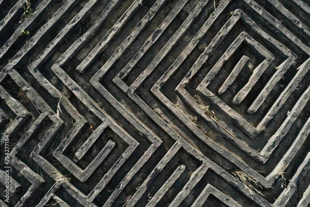 Intersecting lines forming a maze-like pattern, labyrinth background Intersecting lines forming a maze-like pattern, labyrinth background