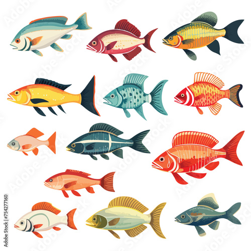 A collection of different types of fish. vector clipart
