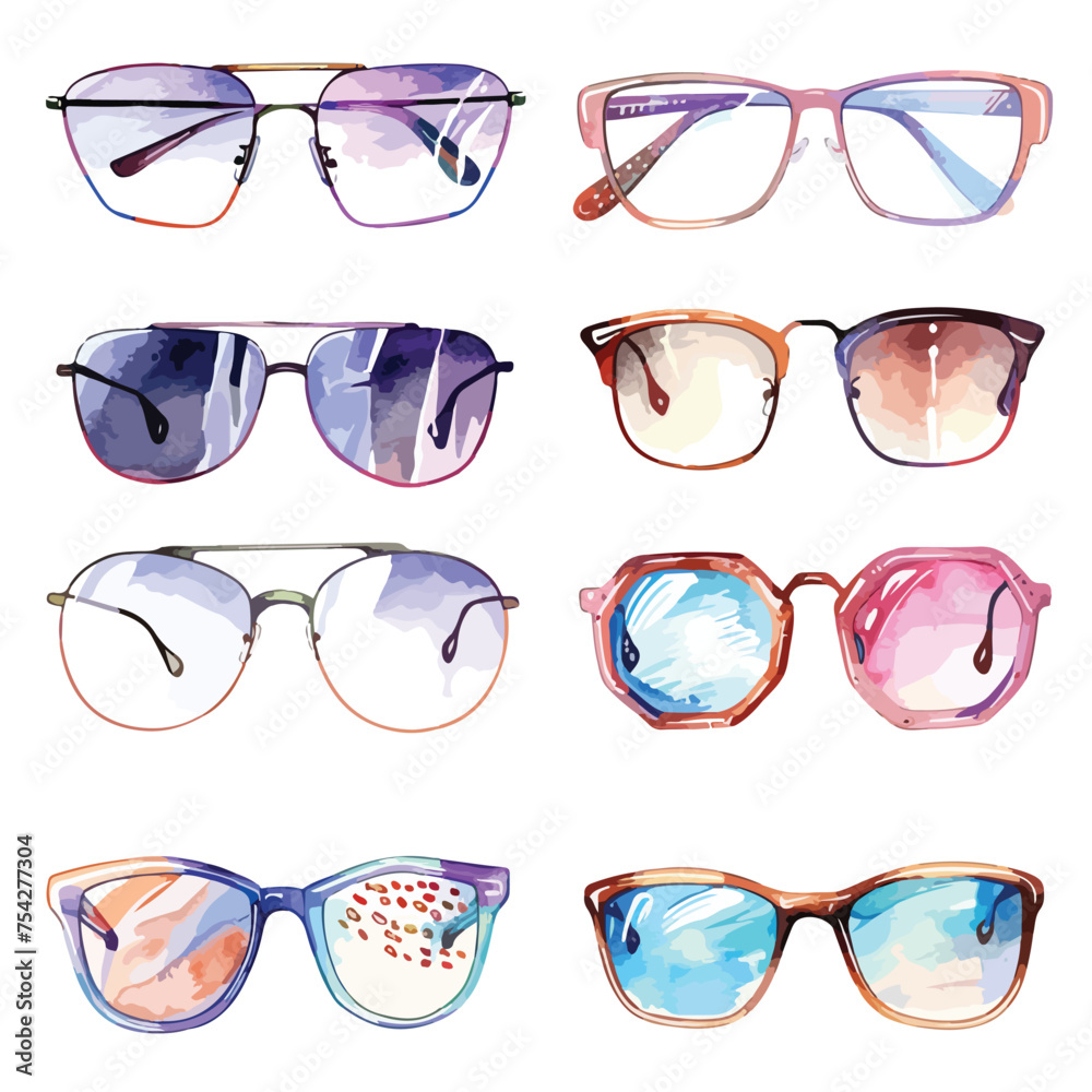 A collection of different types of glasses. watercolor