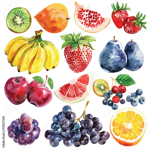 A collection of different types of fruits. watercolor