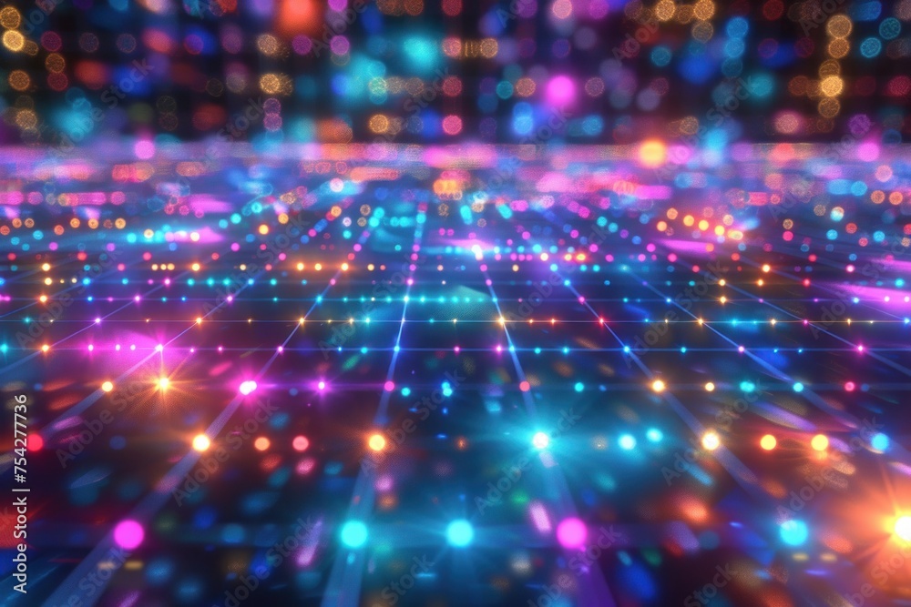 Glowing neon grid stretching into infinity Glowing neon grid stretching into infinity