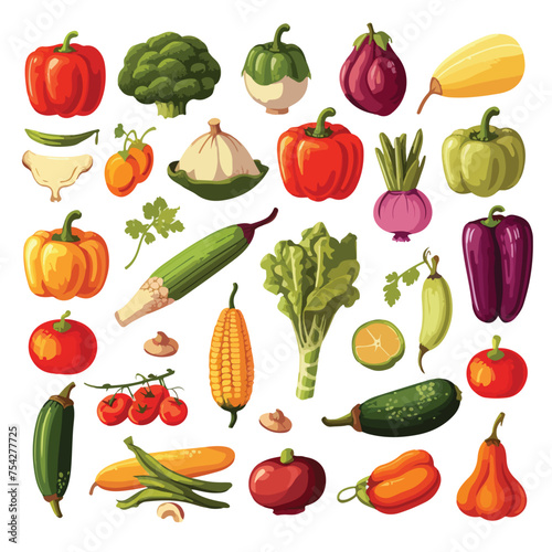 A collection of different types of vegetables. vector