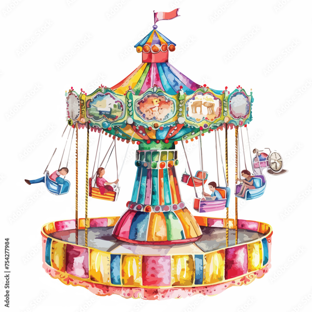 A colorful carnival with rides. watercolor clipart isolated - obrazy, fototapety, plakaty 