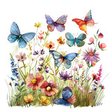 A colorful butterfly meadow. watercolor clipart isolated