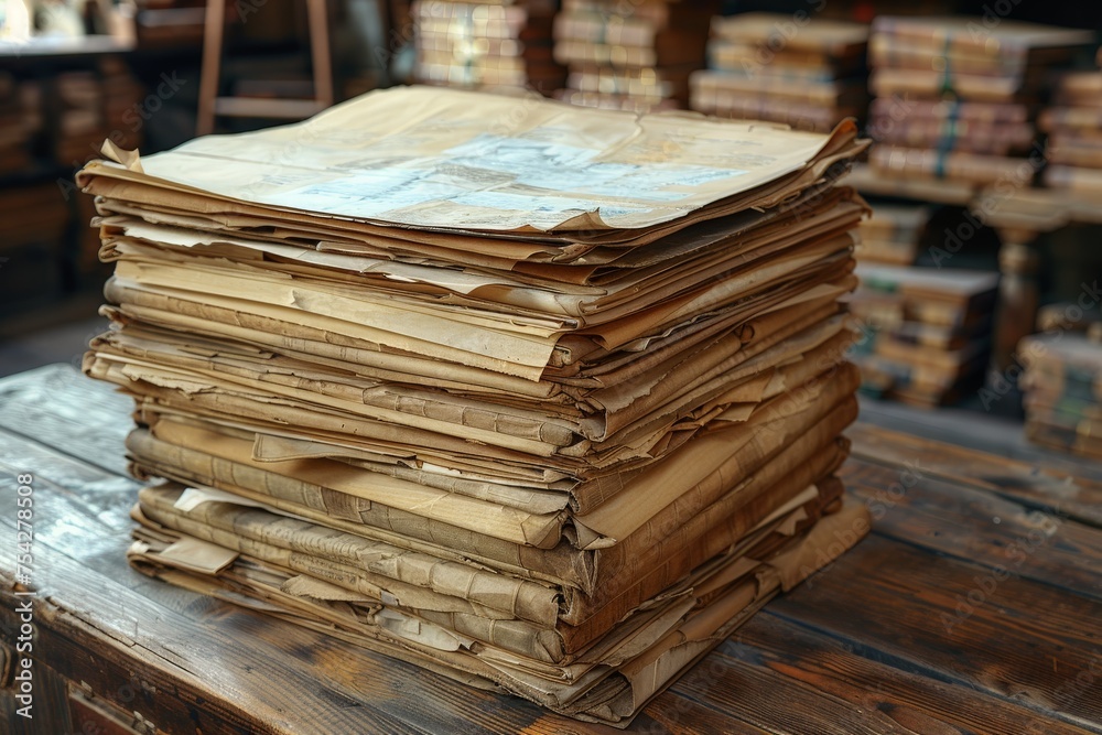 An antique collection of paper documents rests in a pile, evoking thoughts of history and past records An antique collection of paper documents rests in a pile, evoking thoughts of history and past records