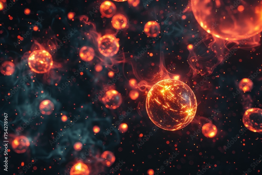 Glowing orbs floating in a dark void background Glowing orbs floating in a dark void background