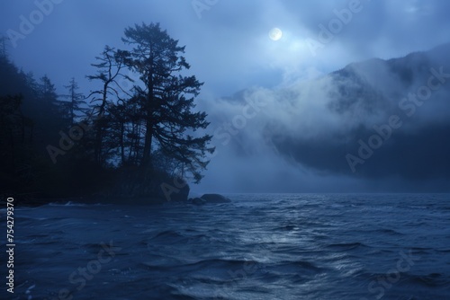Ethereal mist swirling in the moonlight