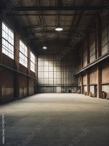 Portrait of an empty industrial warehouse from Generative AI