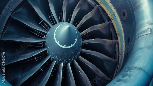 Detailed close-up of jet engine turbine blades