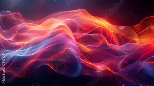 An abstract technology background with intertwining lines and waves, data flow.