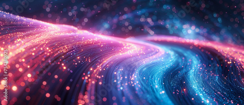 a cosmic-themed digital background as data flows through the optic fiber cable