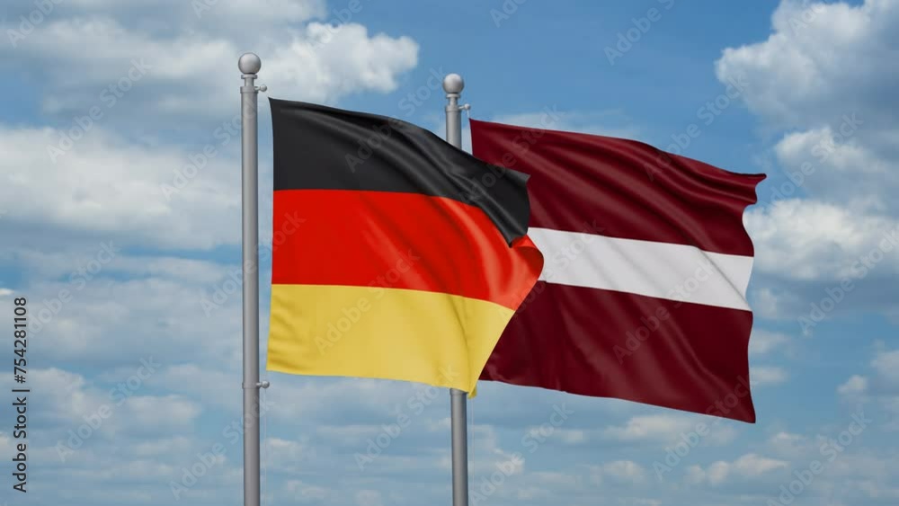 Latvia and Germany two flags waving together, looped video, two country cooperation concept Latvia and Germany two flags waving together, looped video, two country cooperation concept
