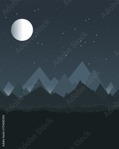 Beautiful night at mountains with full moon and stars