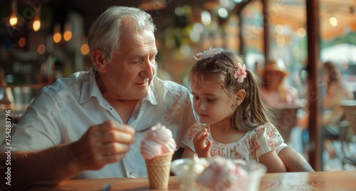 Man and Little Girl Eating Ice Cream