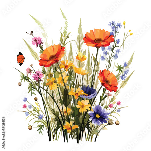 A cluster of wildflowers in a field. vector clipart isolated © Aina