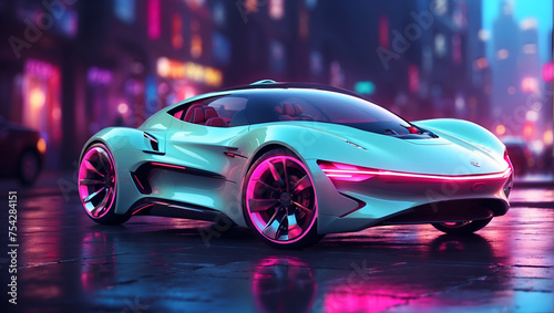 Super Car Concept, Neon Reflections, Blur City Background, Gen AI © Nicolae