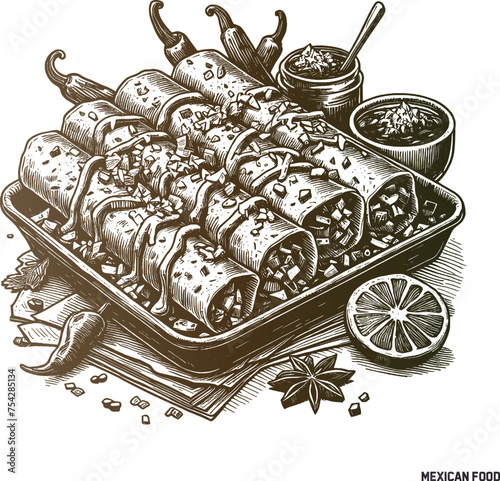 Traditional mexican food sketch art and Vector drawing
