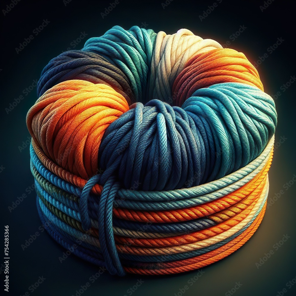 Bundle of colored ropes, square picture