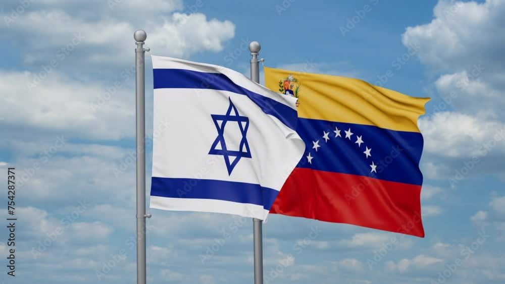 Venezuela and Israel two flags waving together, looped video Venezuela and Israel two flags waving together, looped video