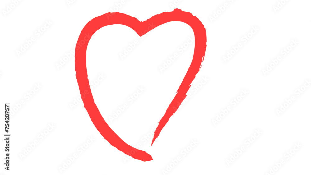 Red love heart made of rough  strokes isolated over white background for Valentine s Day, wedding or other purpose. Hand drawing heart. Magenta ink drawing objects. vector illustration