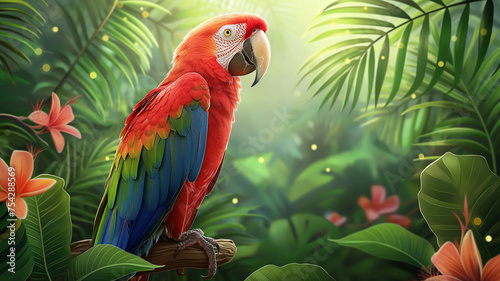 red and green macaw in forest