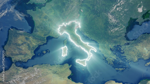 Realistic Earth Glowing Borders Italy