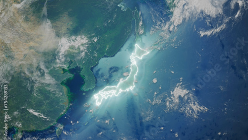Realistic Earth Glowing Borders Japan