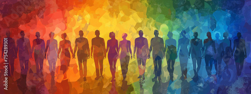 LGBT individuals are happily together on rainbow-colored walls