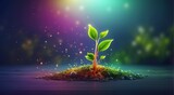 The birth of a new life plant sprout new quality, universal colorful technology, image illustration design, generative ai