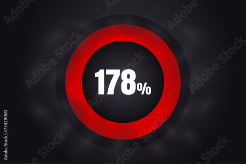 Loading 178% banner with dark background and red circle and white text. 178% Background design.