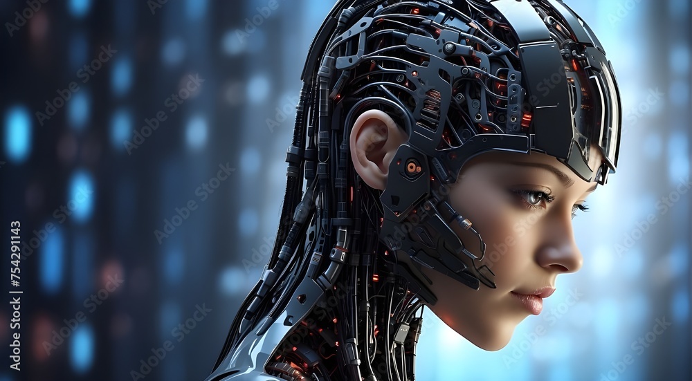 head with binary code, artificial intelligence, virtual machine, machine learning, future technology, android or cyborg, science fiction, best selling, AI technology