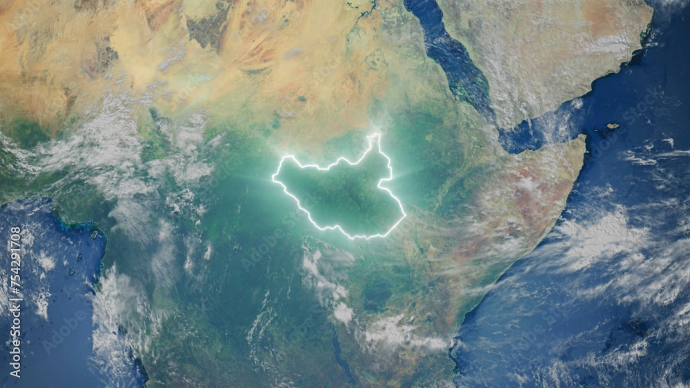 Realistic Earth Glowing Borders South Sudan Realistic Earth Glowing Borders South Sudan