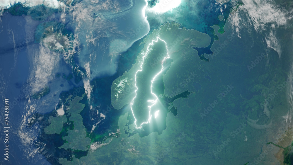 Realistic Earth Glowing Borders Sweden Realistic Earth Glowing Borders Sweden