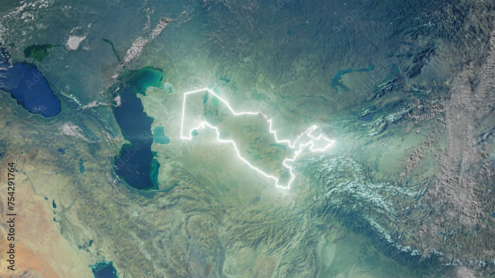 Realistic Earth Glowing Borders Uzbekistan