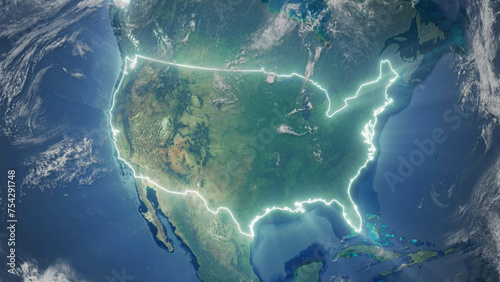 Realistic Earth Glowing Borders United States
