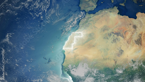 Realistic Earth Glowing Borders Western Sahara