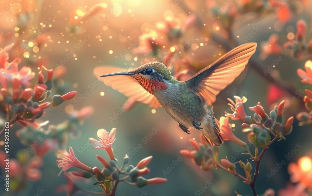 Fototapeta premium Nectar Seeker Amidst Blooming Wonders