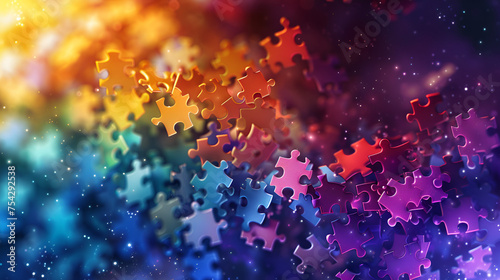 Colorful autism awareness puzzle background, generative AI