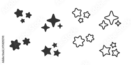 Icon set with shiny cute stars. Simple line and flat illustration.