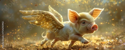 Fantasy animal the royal piglet with angelic wings photo