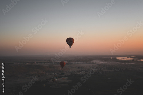 Air balloons flying around Luxor, Egypt