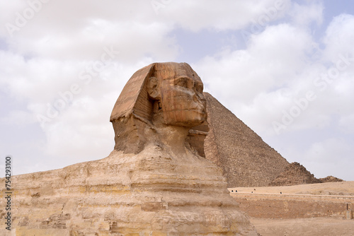 The Great Sphinx of Giza in front of the Pyramids in Giza, Egypt