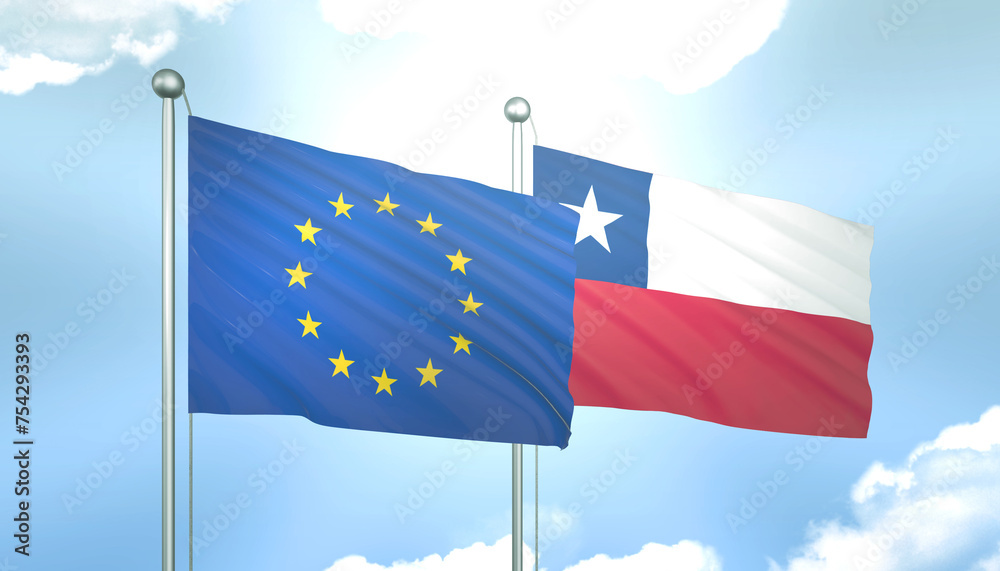 European Union and Chile Flag Together A Concept of Realations European Union and Chile Flag Together A Concept of Realations
