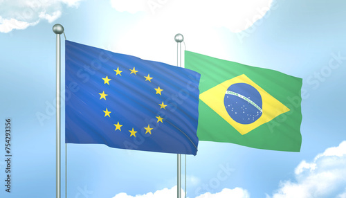 European Union and Brazil Flag Together A Concept of Realations
