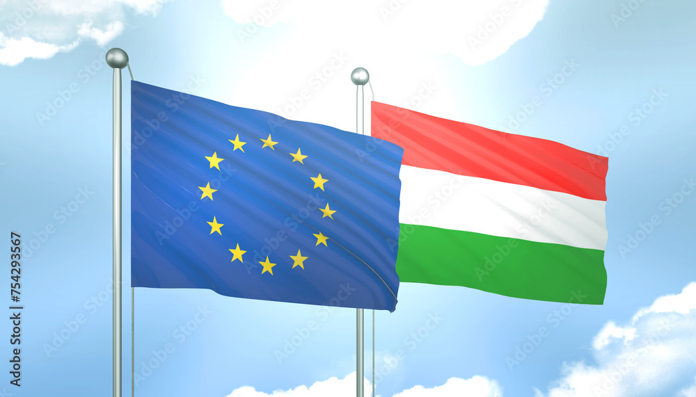 European Union and Hungary Flag Together A Concept of Realations European Union and Hungary Flag Together A Concept of Realations