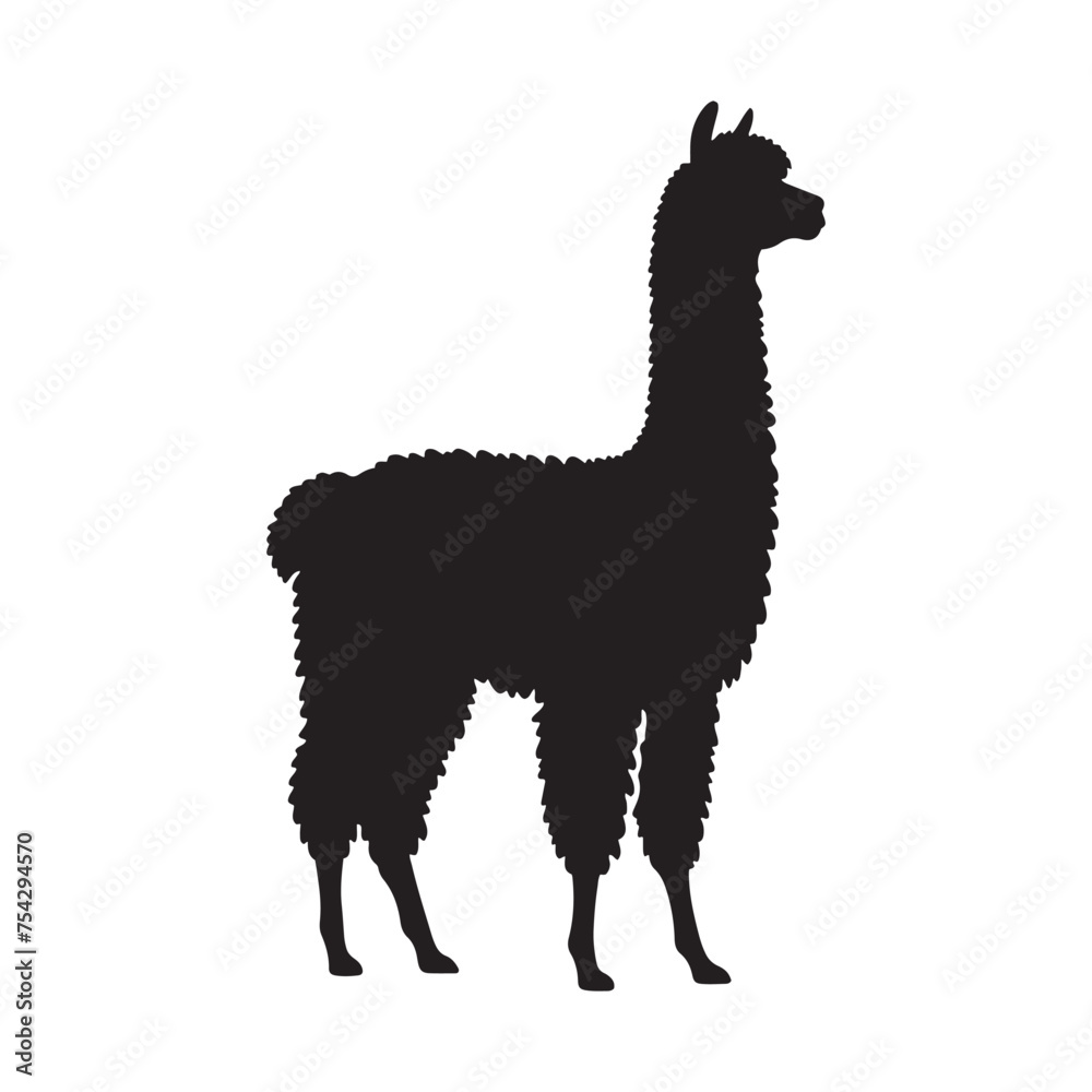 Fototapeta premium Graceful Grazers: Vector Alpaca Silhouette - Capturing the Elegance and Charm of Nature's Woolly Wanderer. Minimalist alpaca illustration.