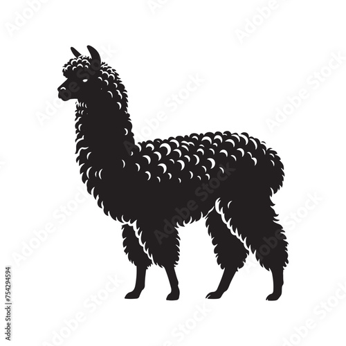 Graceful Grazers: Vector Alpaca Silhouette - Capturing the Elegance and Charm of Nature's Woolly Wanderer. Minimalist alpaca illustration.
