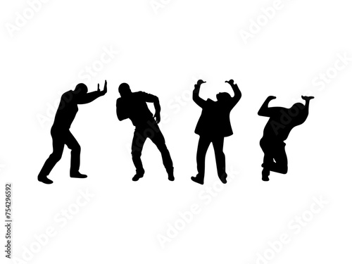 Male people pushing pose silhouette. People are pushing the wall. Set of people pushing pose vector design and illustration.