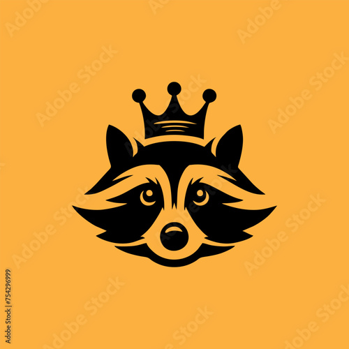 raccoon logo design. raccoon with crown. raccoon head logo vector