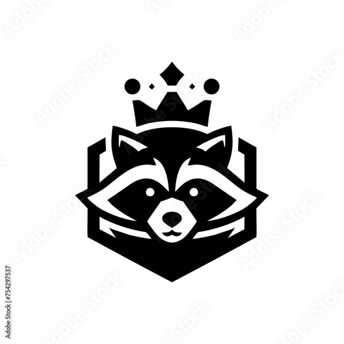 raccoon logo design. raccoon with crown. raccoon head logo vector